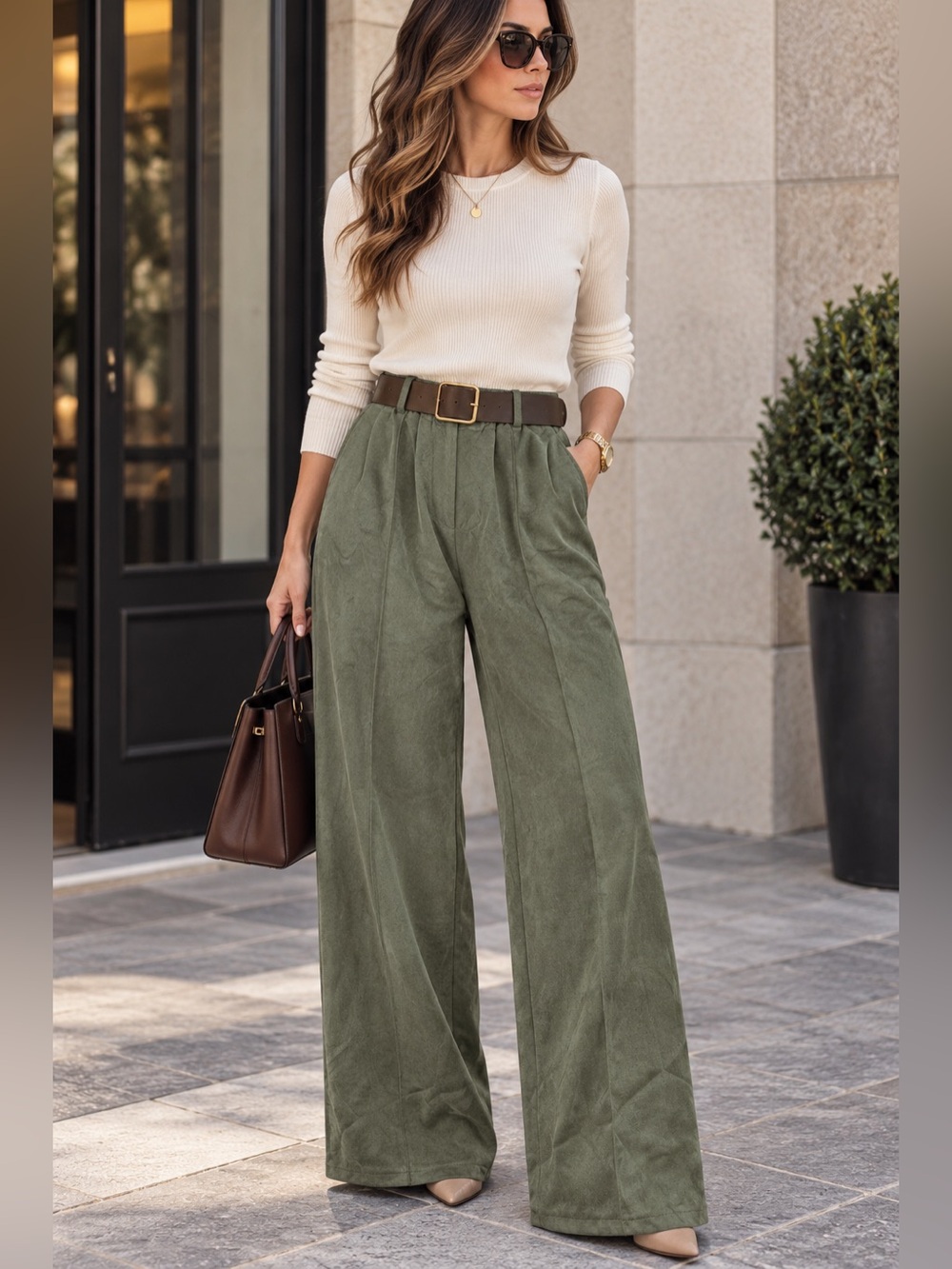 MADE IN ITALY 🇮🇹 Classic High-Waist Wide-Leg Pants in Olive